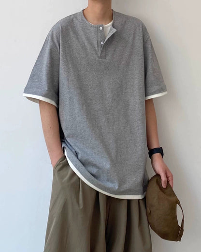 Layered Henley Short Sleeve T-Shirt N0792