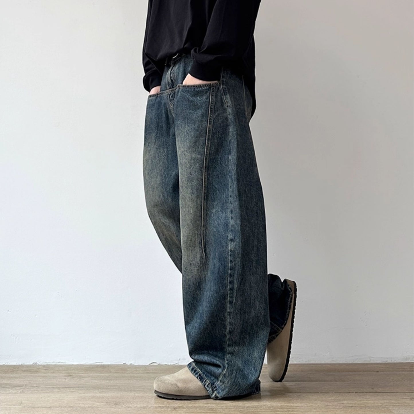 Vintage Wash Wide Denim Pants N0963