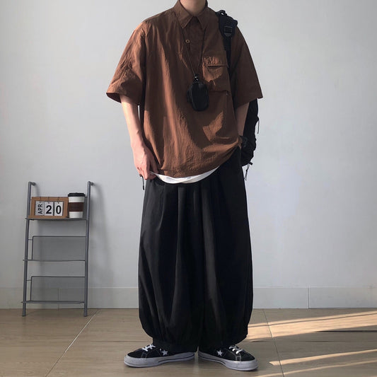 Oversized Flap Pocket Half Sleeve Shirt N1091