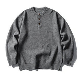 Relaxed Silhouette Henley Neck Long Sleeve sweater N1024