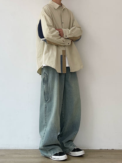 Retro Splice Long-Sleeve Casual Shirt N0630