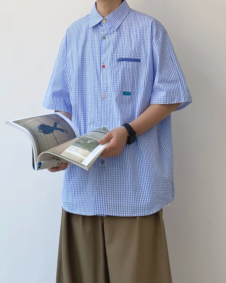 Color Button Accent Check Shirt N0821