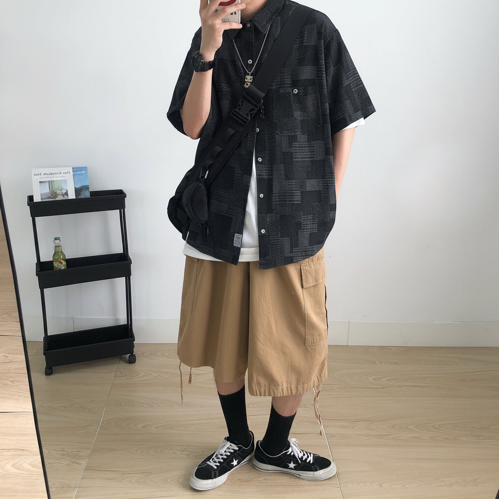 Geometric Check Short Sleeve Shirt N1096