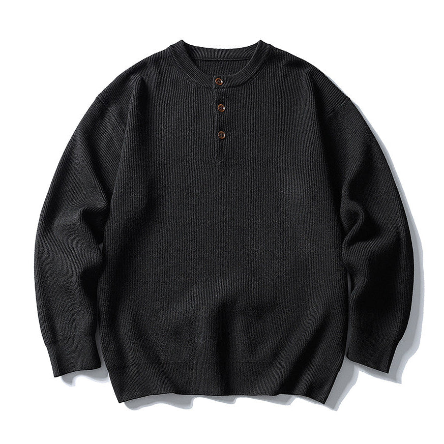 Relaxed Silhouette Henley Neck Long Sleeve sweater N1024