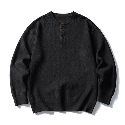Relaxed Silhouette Henley Neck Long Sleeve sweater N1024