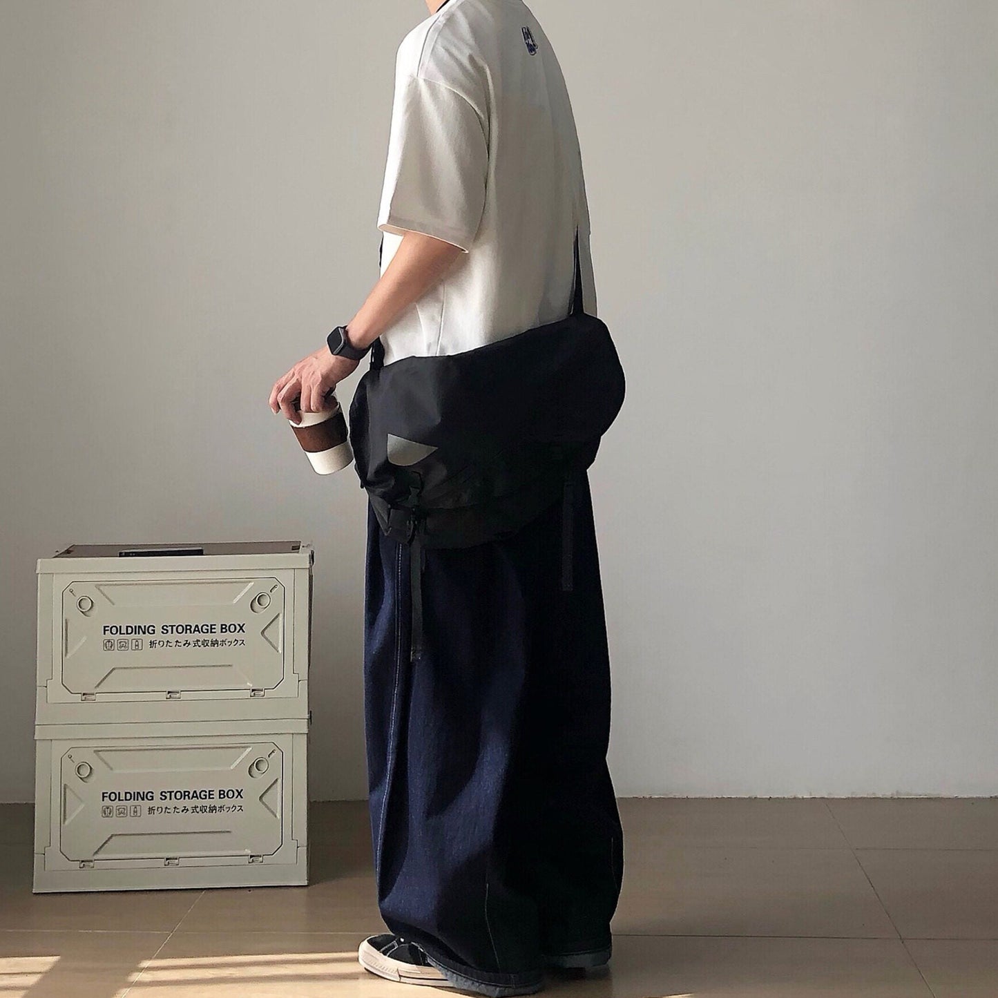Wide Silhouette Gather Waist Denim Pants N1090