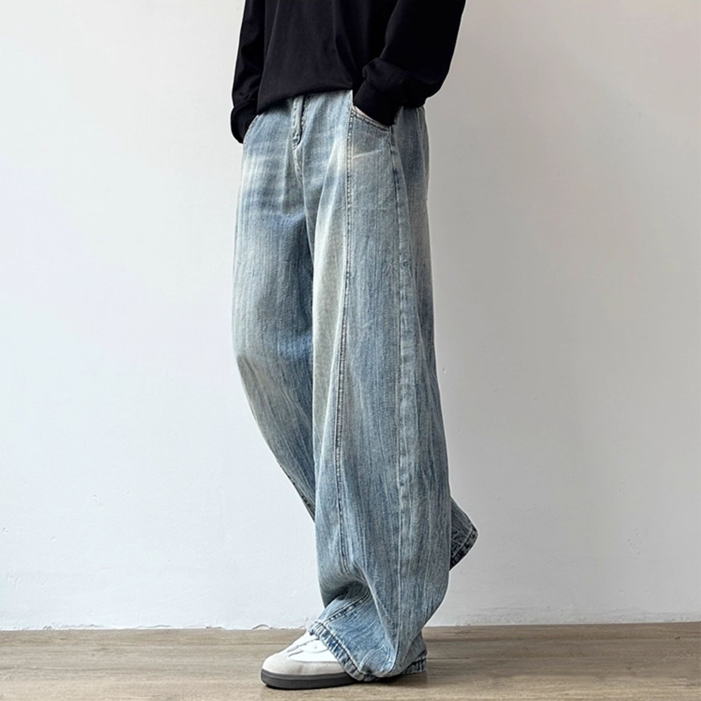 Vintage Wash Wide Denim Pants N0964