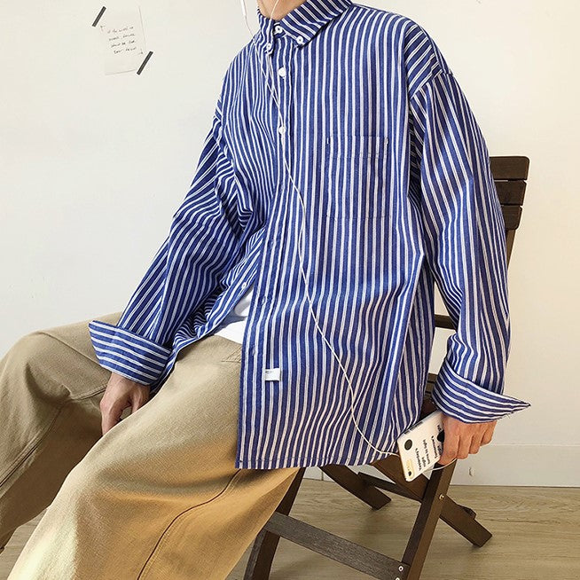 Striped Loose Long-sleeved Shirt N0398