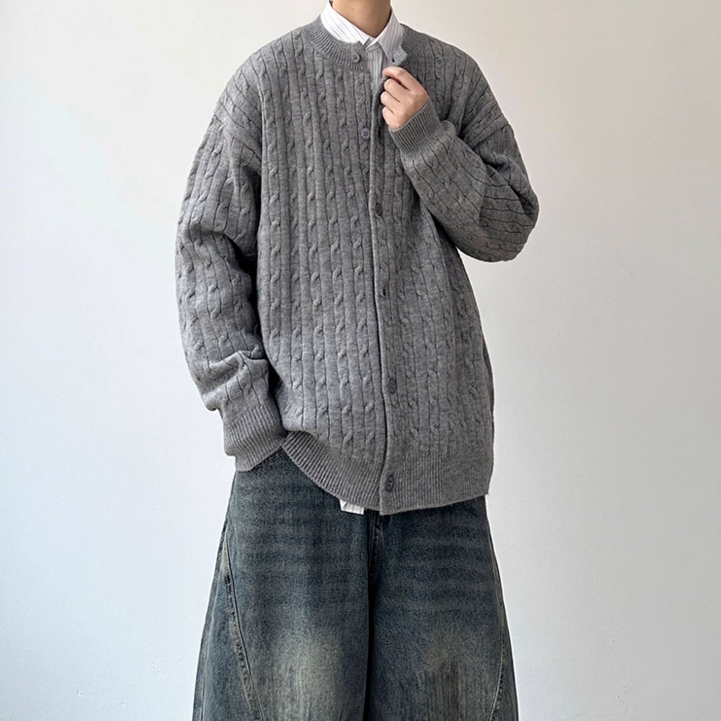 Cable Line oversized Silhouette Cardigan N0987