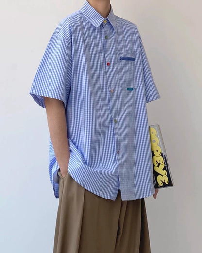 Color Button Accent Check Shirt N0821