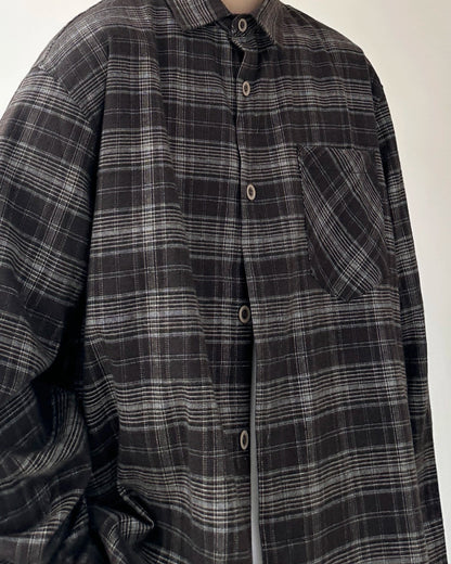 Dark Check Oversized Long Sleeve Shirt N0919