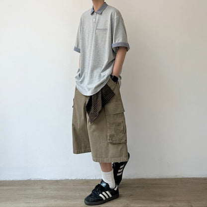Multi Pocket Relaxed Cargo Half Pants N1089