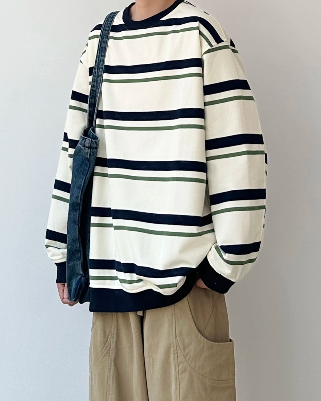 Border Line Loose Fit Long Sleeve T-shirt N0903