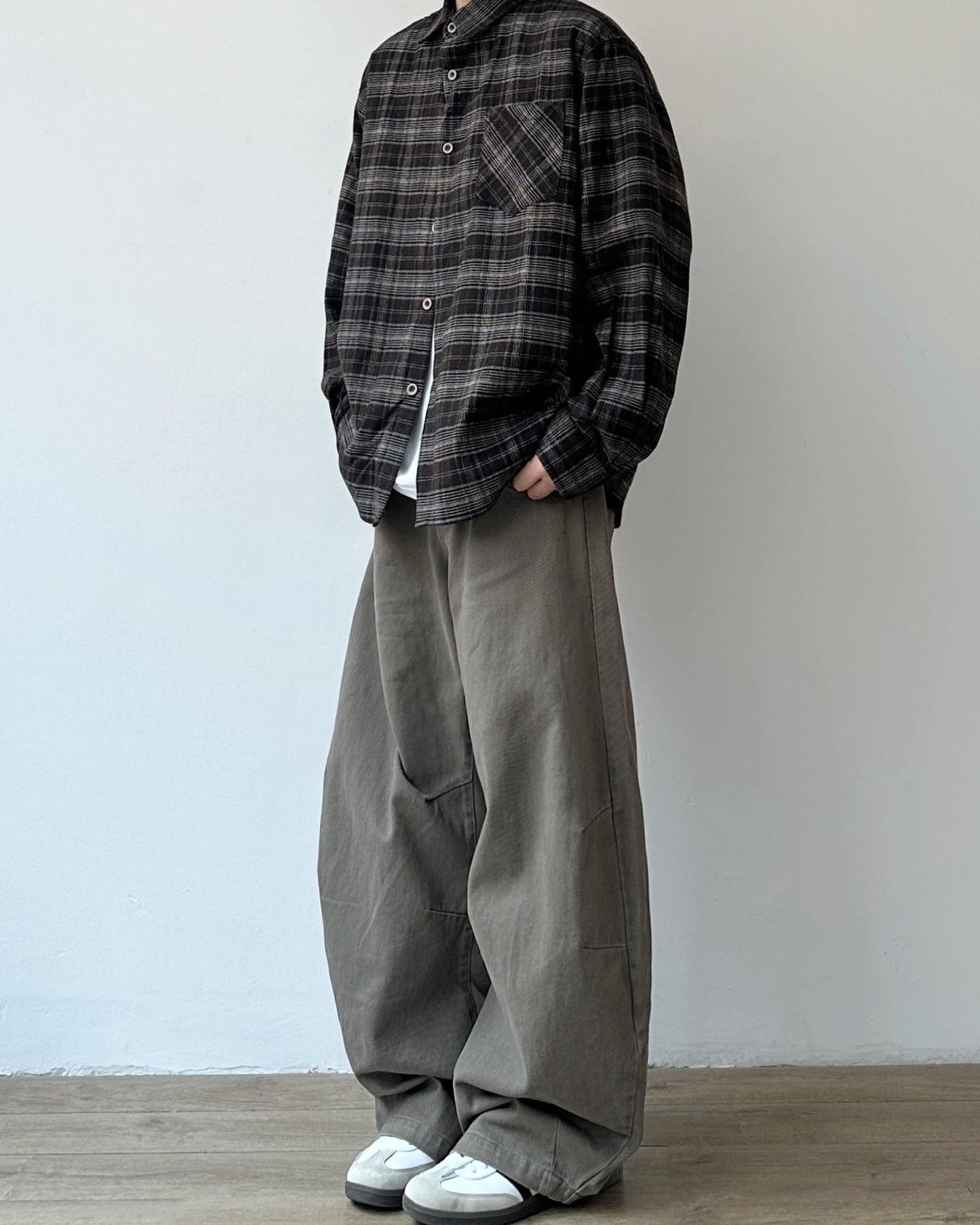 Dark Check Oversized Long Sleeve Shirt N0919