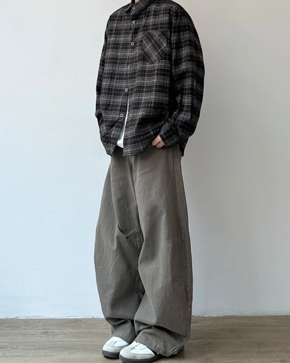 Dark Check Oversized Long Sleeve Shirt N0919