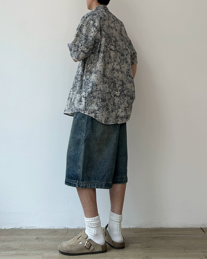 Abstract Pattern Open Collar Shirt N0811