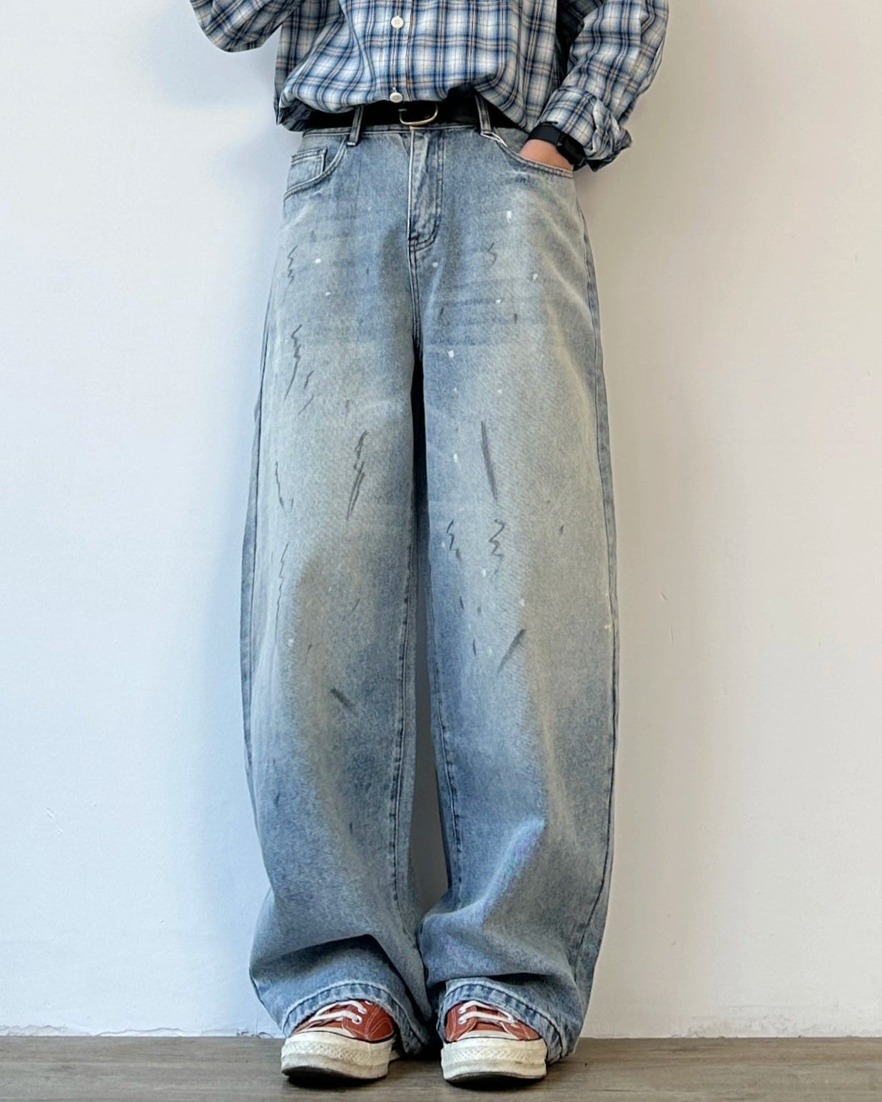 Vintage Wash Wide Denim Pants N0898