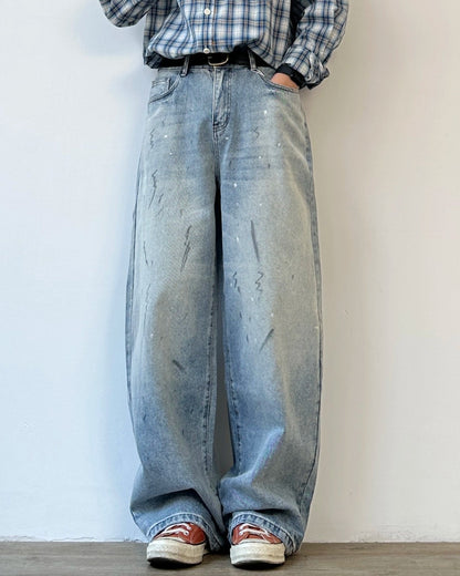 Vintage Wash Wide Denim Pants N0898