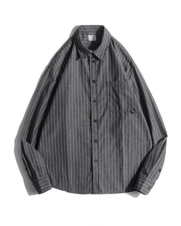 【OUTLET/即納】Retro Stripe Long Sleeve Casual Shirt N0684