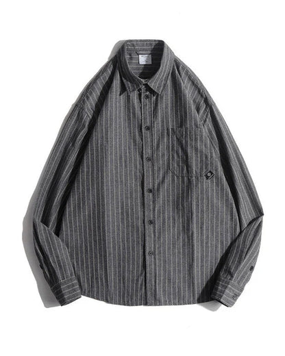 【OUTLET/即納】Retro Stripe Long Sleeve Casual Shirt N0684