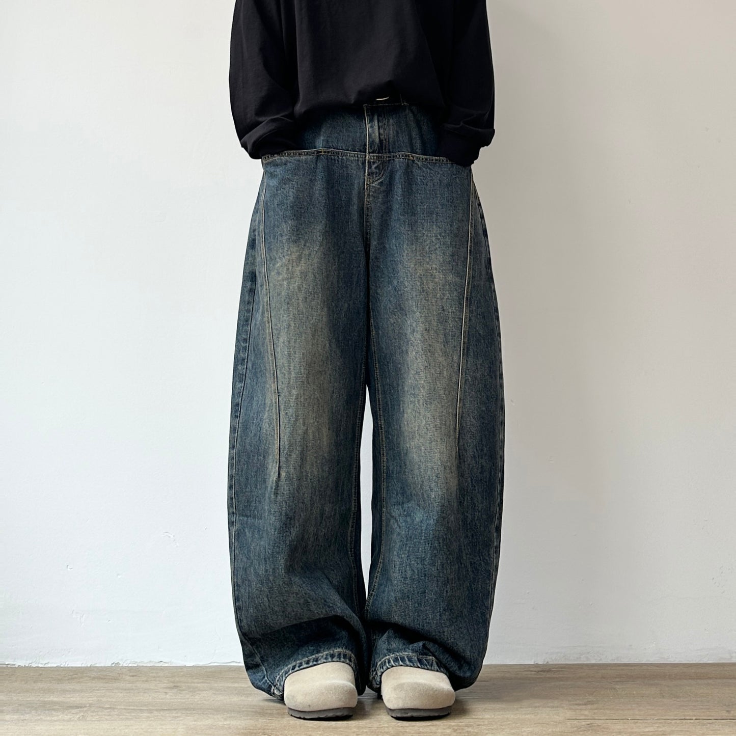 Vintage Wash Wide Denim Pants N0963