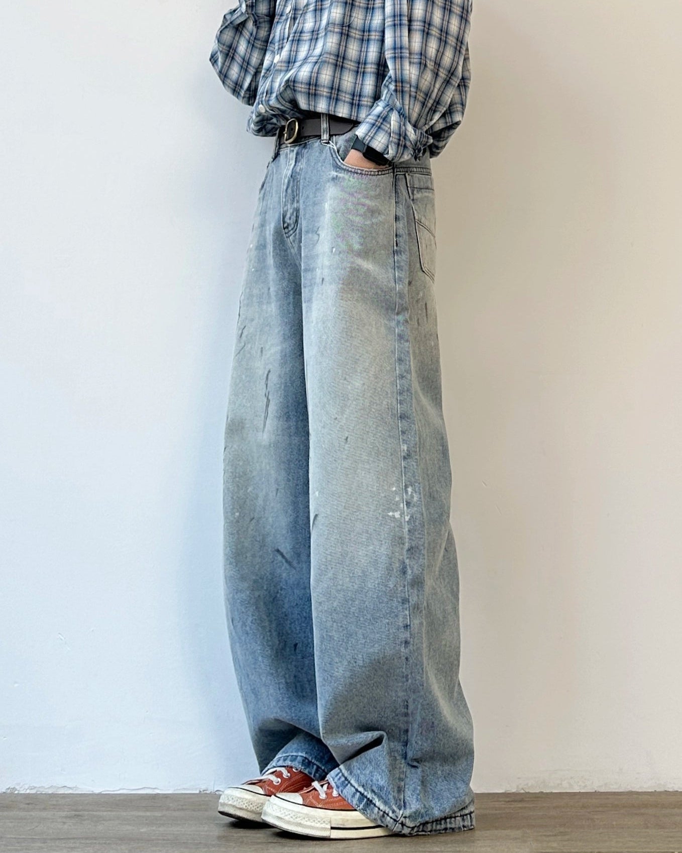 Vintage Wash Wide Denim Pants N0898