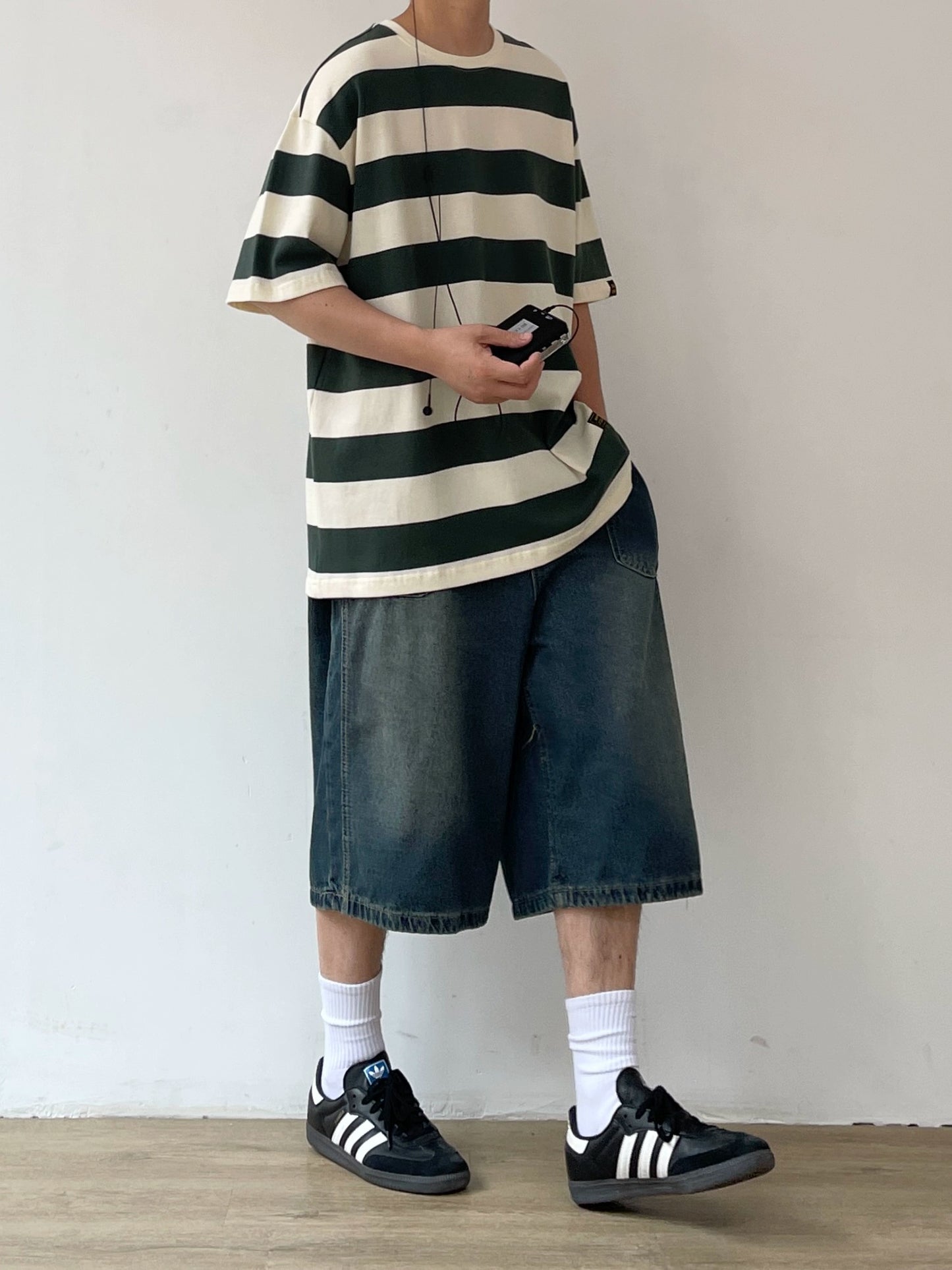 Wide Stripe Casual Short Sleeve T-Shirt N0737