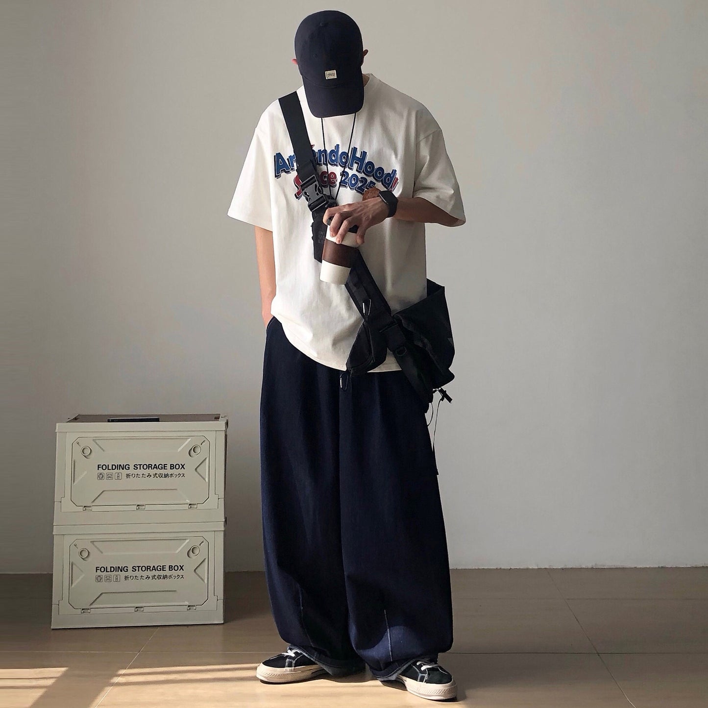 Wide Silhouette Gather Waist Denim Pants N1090