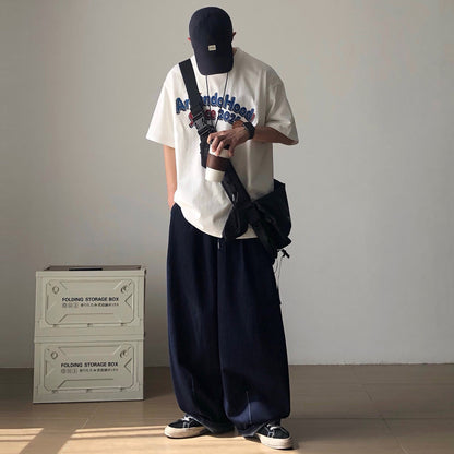 Wide Silhouette Gather Waist Denim Pants N1090