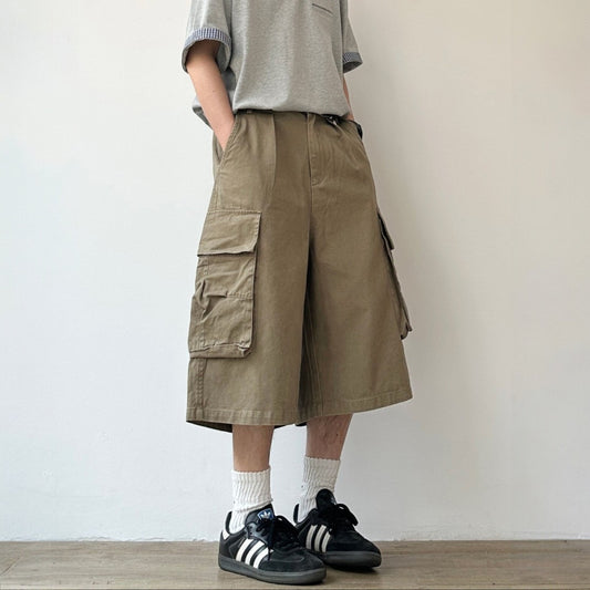 Multi Pocket Relaxed Cargo Half Pants N1089