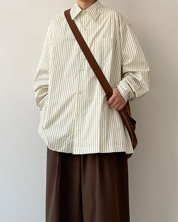 Stripe Design Oversize Long Sleeve Shirt N0639
