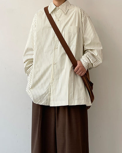 Stripe Design Oversize Long Sleeve Shirt N0639