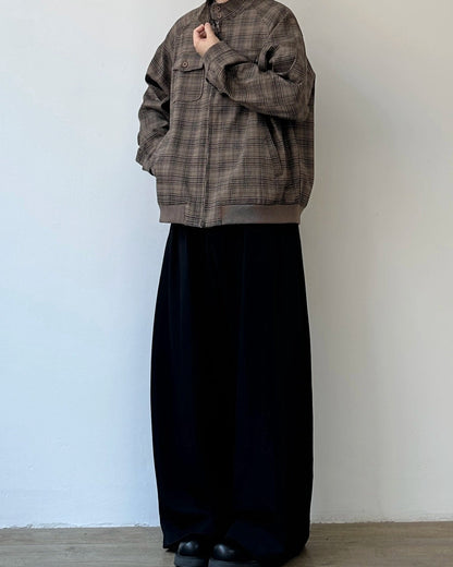 Brown Check Band Collar Blouson N0901