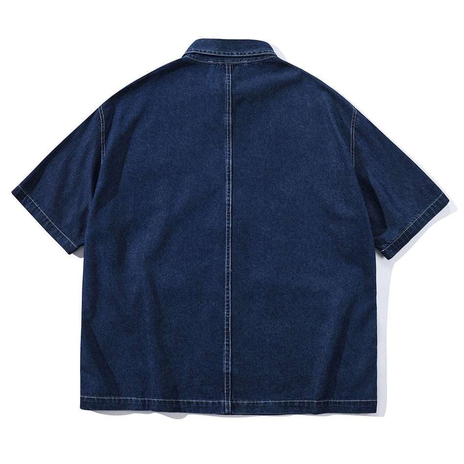 Denim Contrast Stitch Short Sleeve Shirt N1095