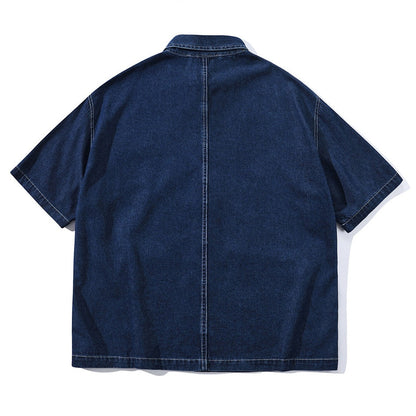 【OUTLET/即納】Denim Contrast Stitch Short Sleeve Shirt N1095