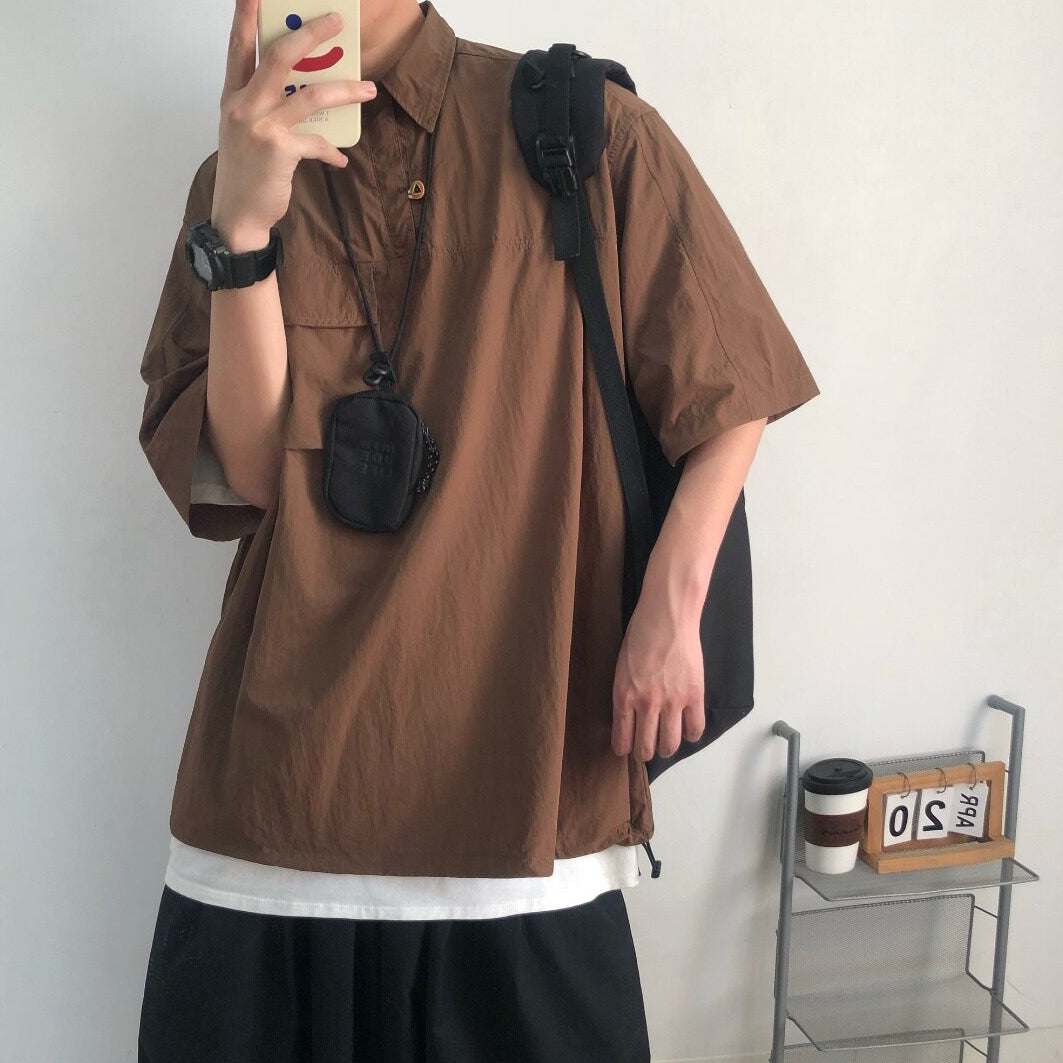 Oversized Flap Pocket Half Sleeve Shirt N1091