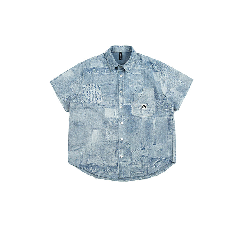 Denim Printed Short-sleeved Shirt N0266