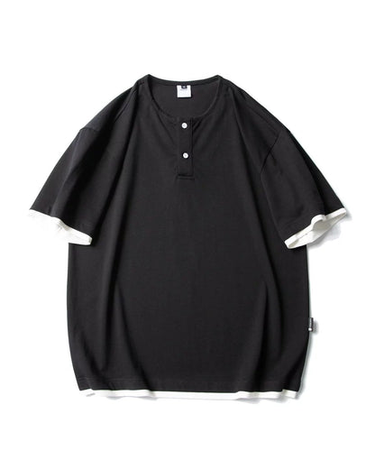 Layered Henley Short Sleeve T-Shirt N0792