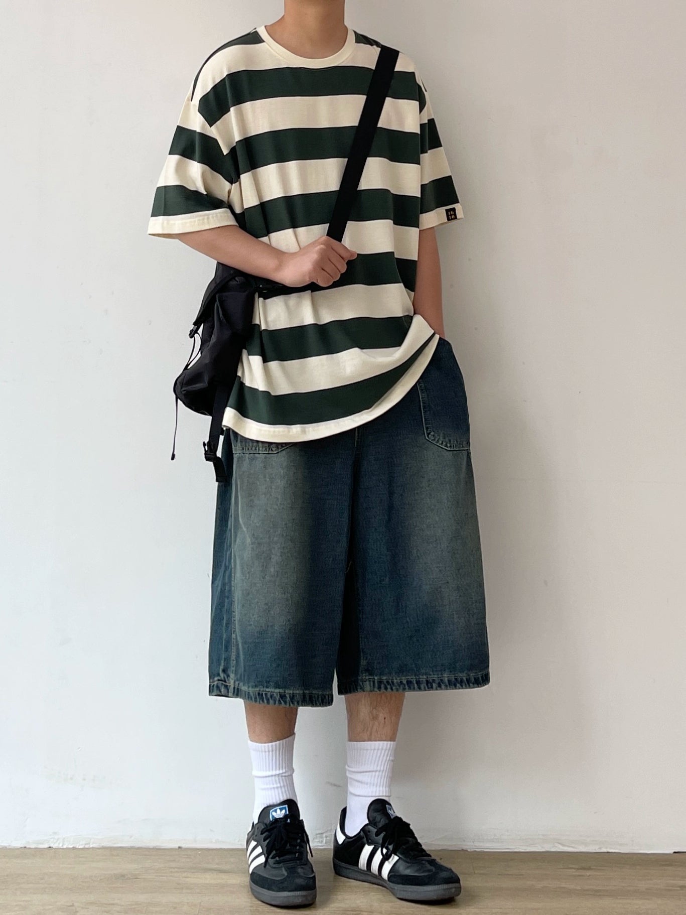 Wide Stripe Casual Short Sleeve T-Shirt N0737