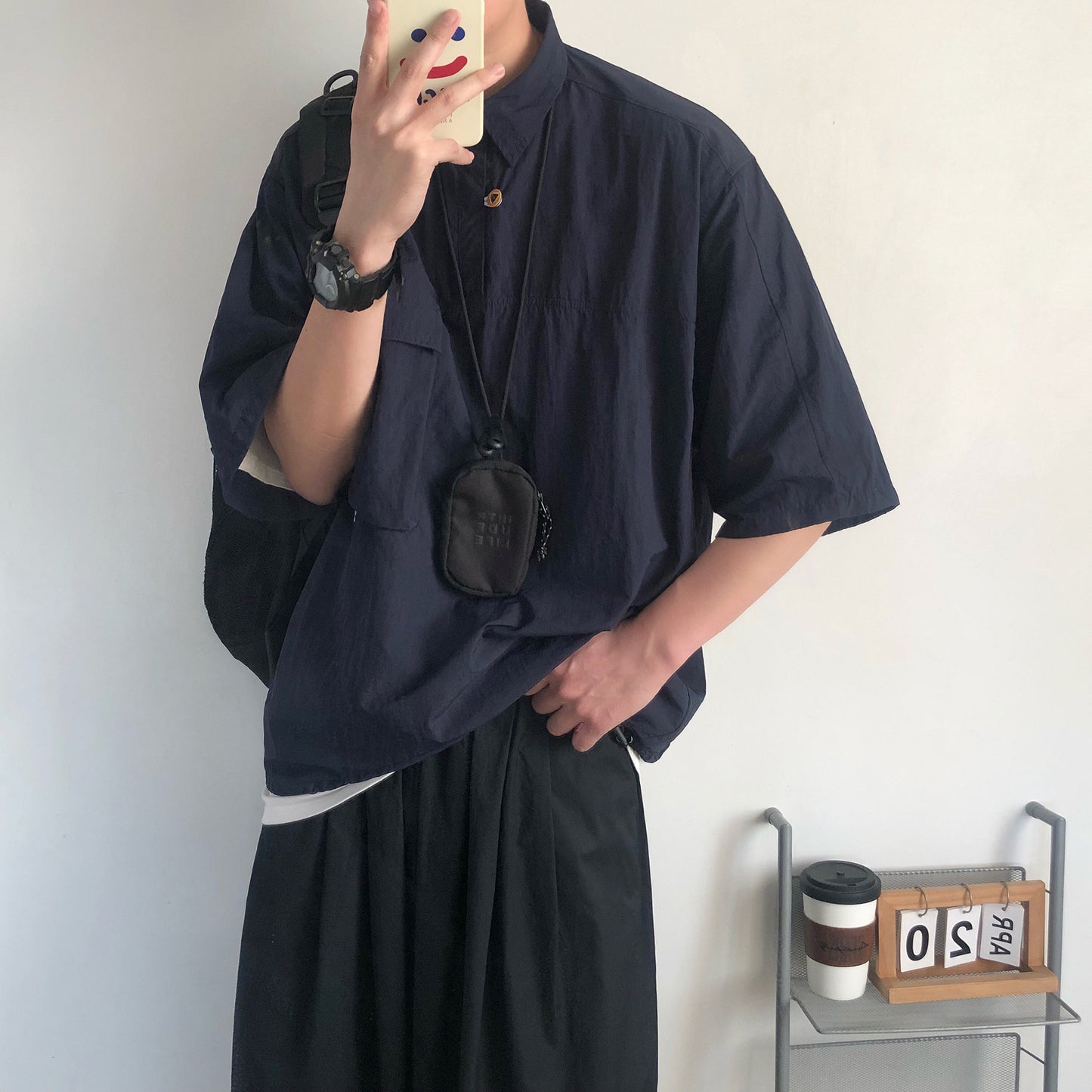 Oversized Flap Pocket Half Sleeve Shirt N1091