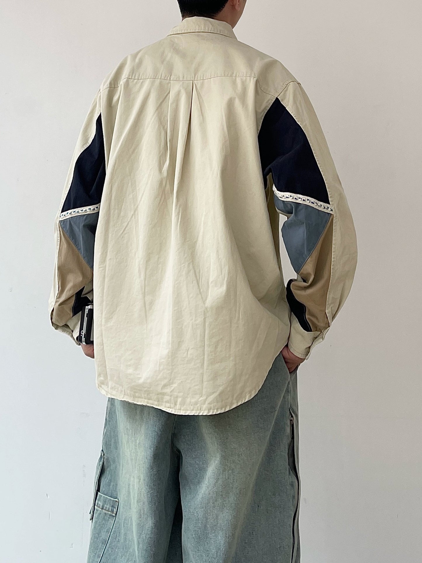 Retro Splice Long-Sleeve Casual Shirt N0630