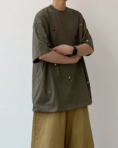 Outdoor Motif Pattern Short Sleeve T-Shirt N0797