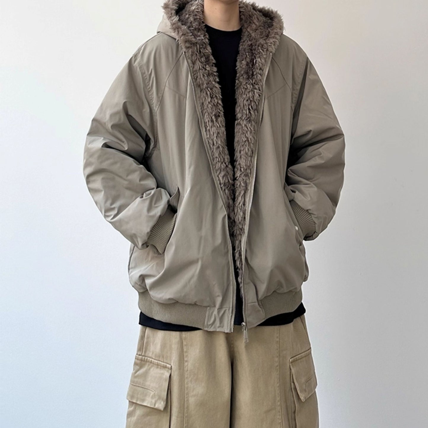 Volume Silhouette Fur Hood Jacket N0993