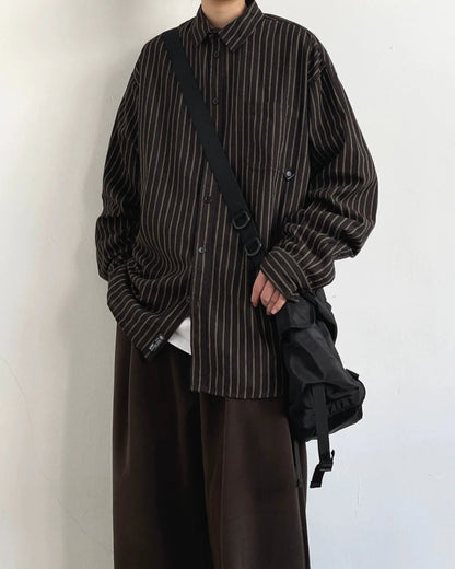 【OUTLET/即納】Retro Stripe Long Sleeve Casual Shirt N0684