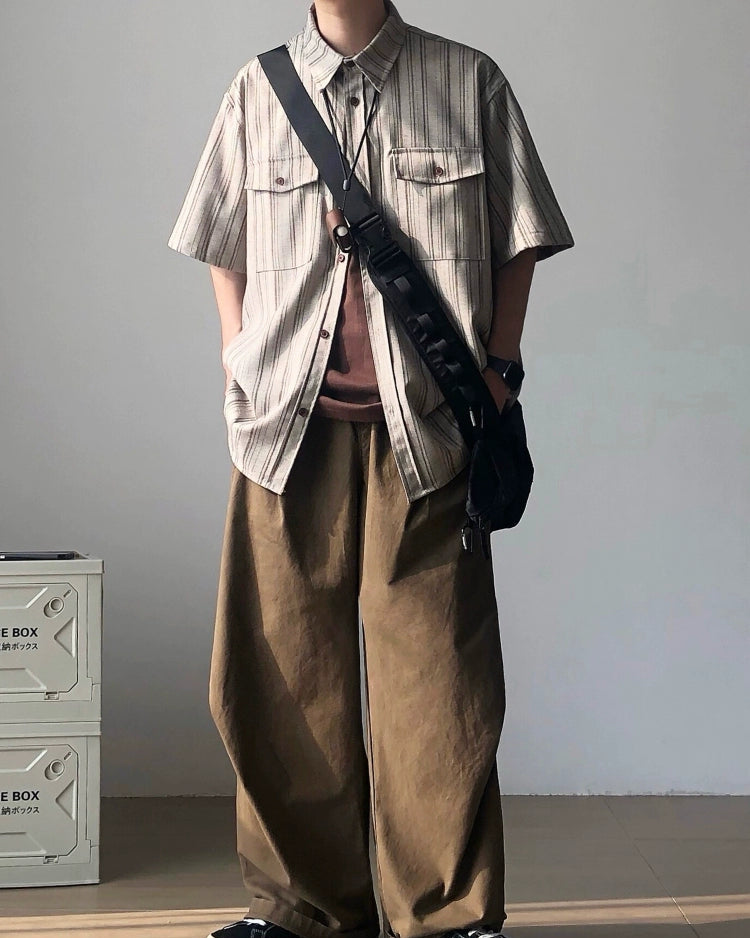 Striped Loose Fit Short Sleeve Shirt N0831