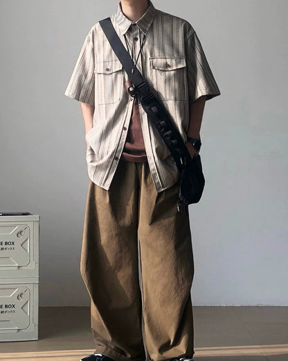 Striped Loose Fit Short Sleeve Shirt N0831