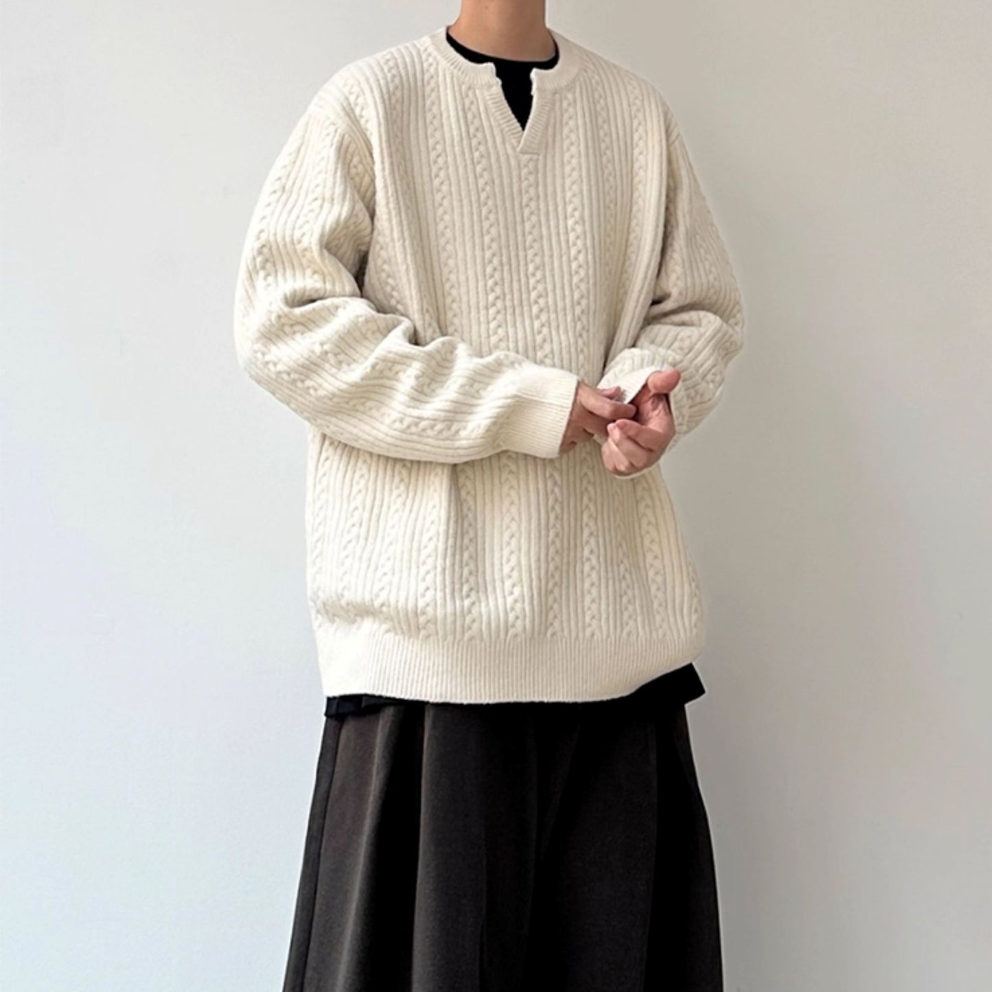 Cable Pattern Relax Fit Knit Sweater N0980