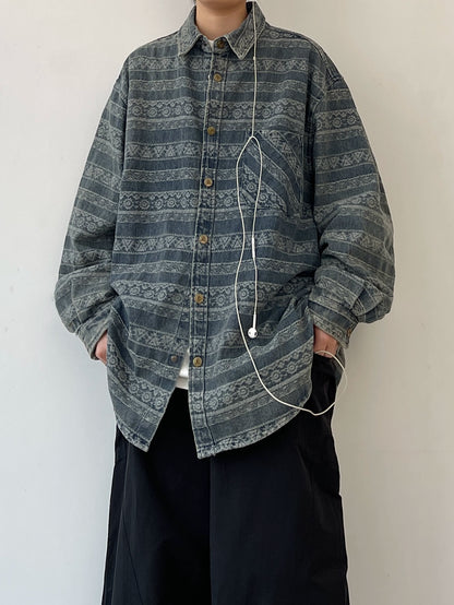 Tribal Design Relaxed Silhouette Long Sleeve Shirt N0652