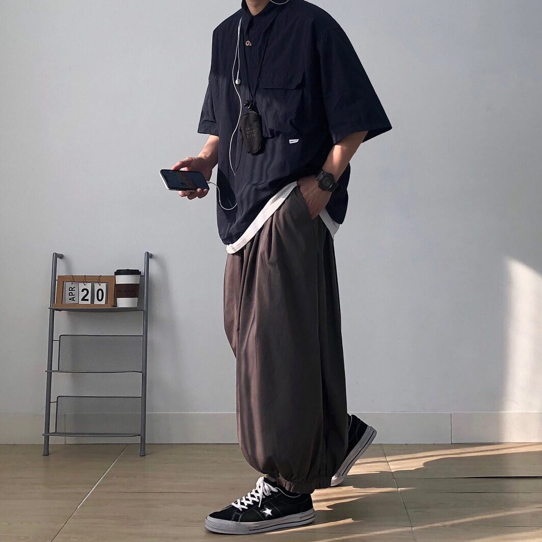 Oversized Flap Pocket Half Sleeve Shirt N1091
