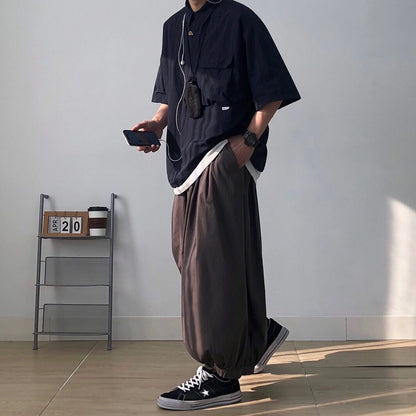 Oversized Flap Pocket Half Sleeve Shirt N1091